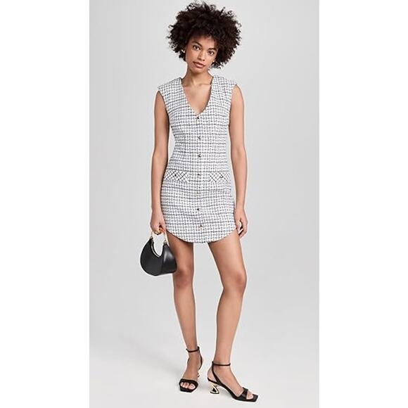 NWT Amanda Uprichard Ivana Mini Dress Tweed Button Front White Black Size Medium - Picture 5 of 14